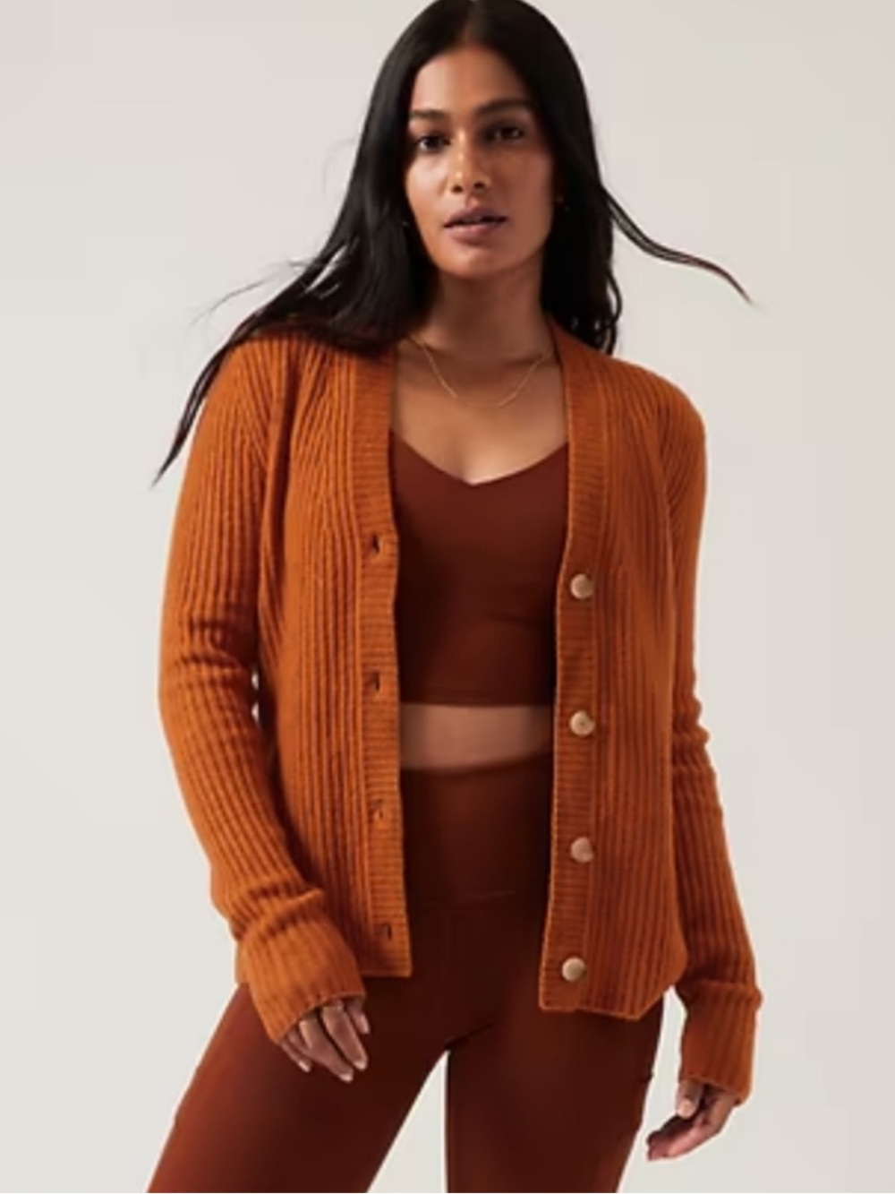 Athleta Layover Cardigan Burnt Orange Merino Extra Fine Wool Size XS